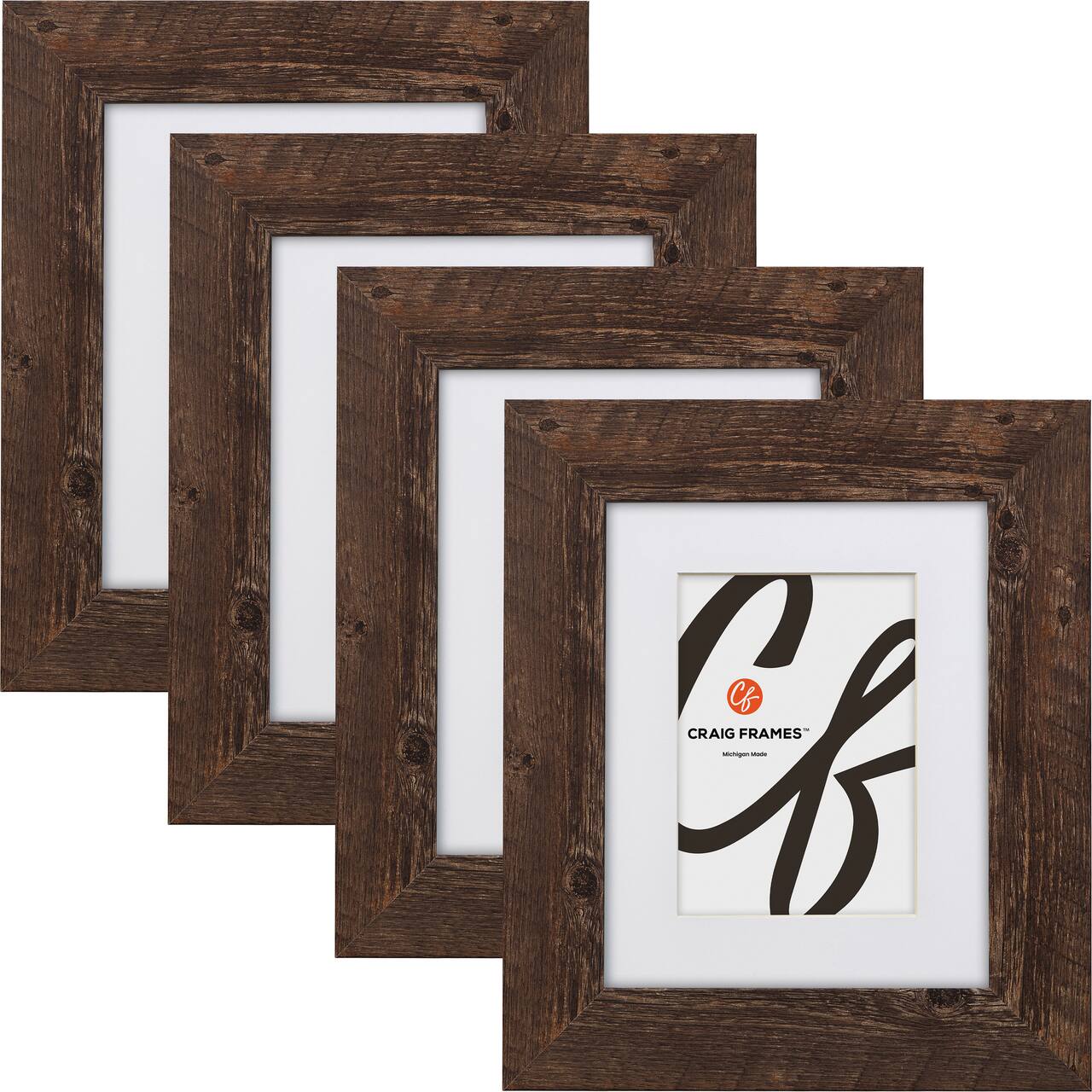 4 Pack Craig Frames American Barn Brown Oak Picture Frame with Mat